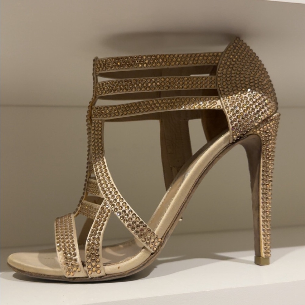 Elegant Gold rhinestone Strappy Heels